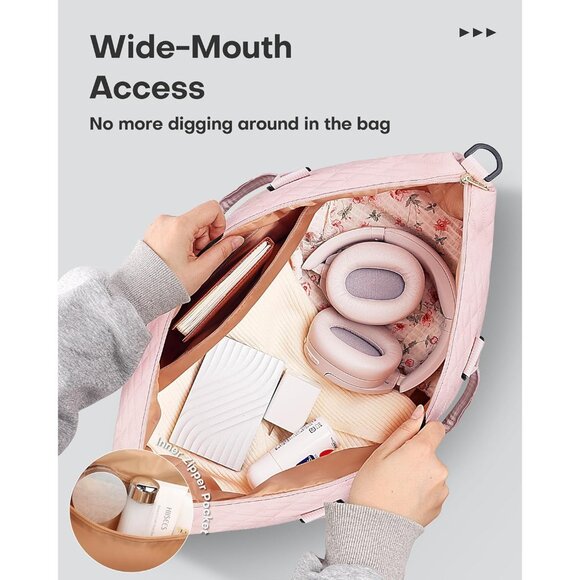 Hotor Women Pink Large Overnight with Shoe Compartment  Travel Duffel Bag - Picture 6 of 8